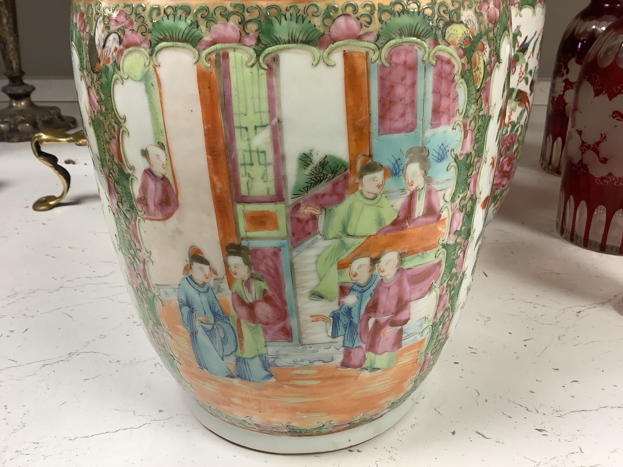 A pair of 19th century Chinese famille rose vases, height 36cm
